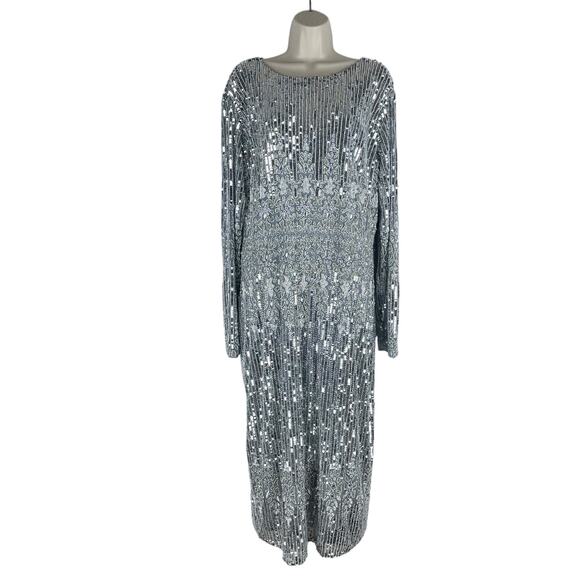 Mac Duggal Embellished Long Sleeve Midi Dress Platinum 5576 Size 20 - Picture 3 of 13